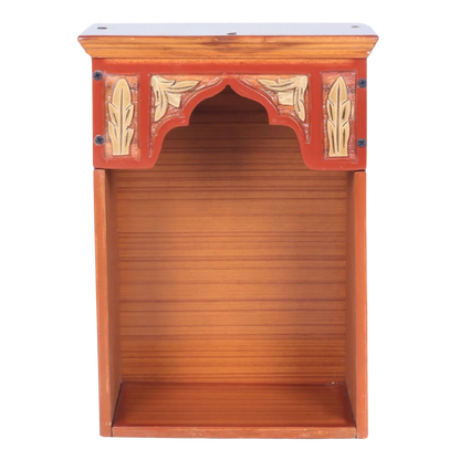 Front View of Sattva Teak Wood Pooja Mandir (Teak Gold)