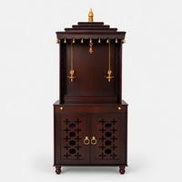 Shikharam Teak Wood Pooja Mandap (Brown) Front View