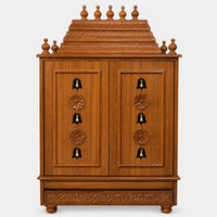 Smaran Teak Wood Pooja Mandir With Doors (Teak) Front View