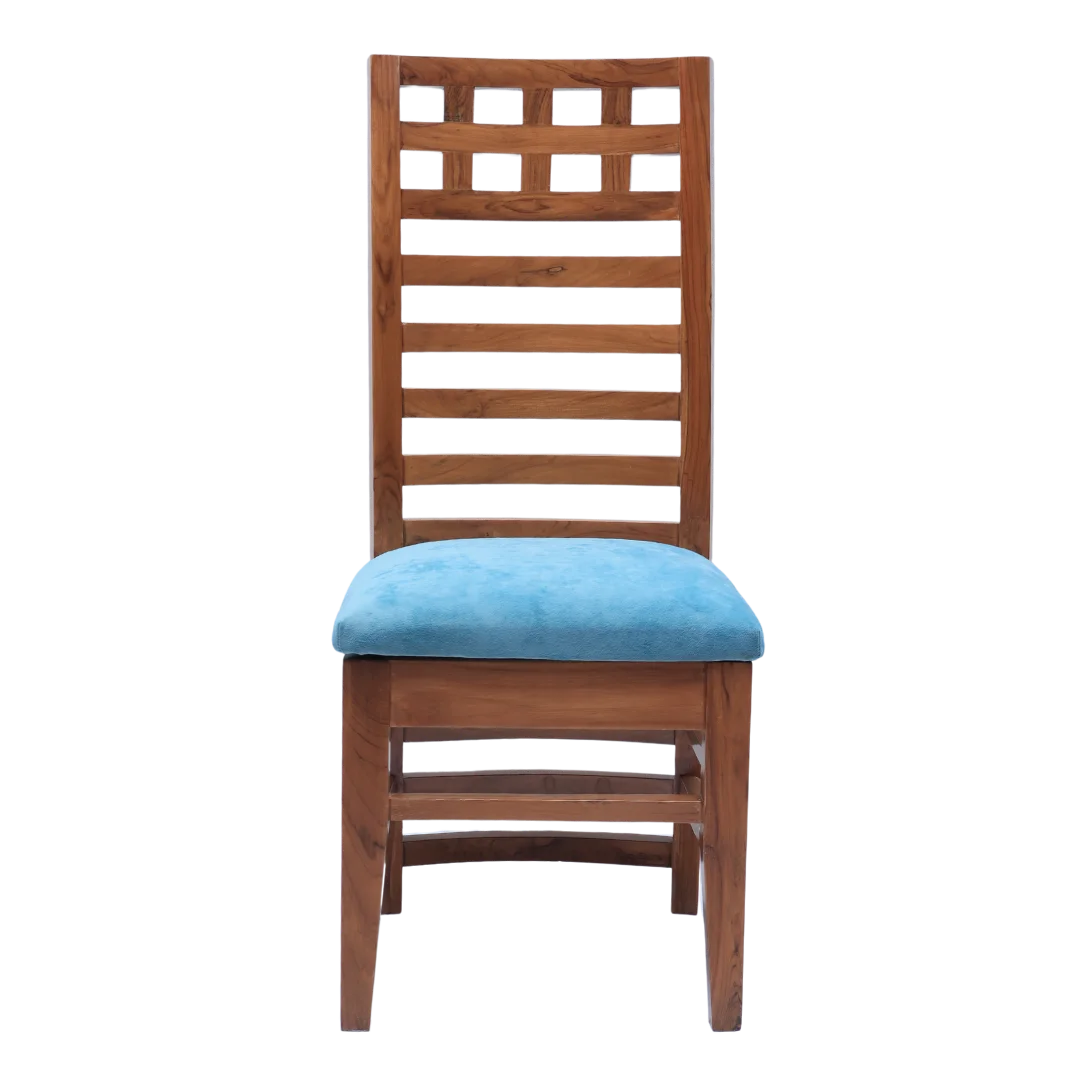 Front View of Stride Teak Wood Dining Chair (teak Blue)