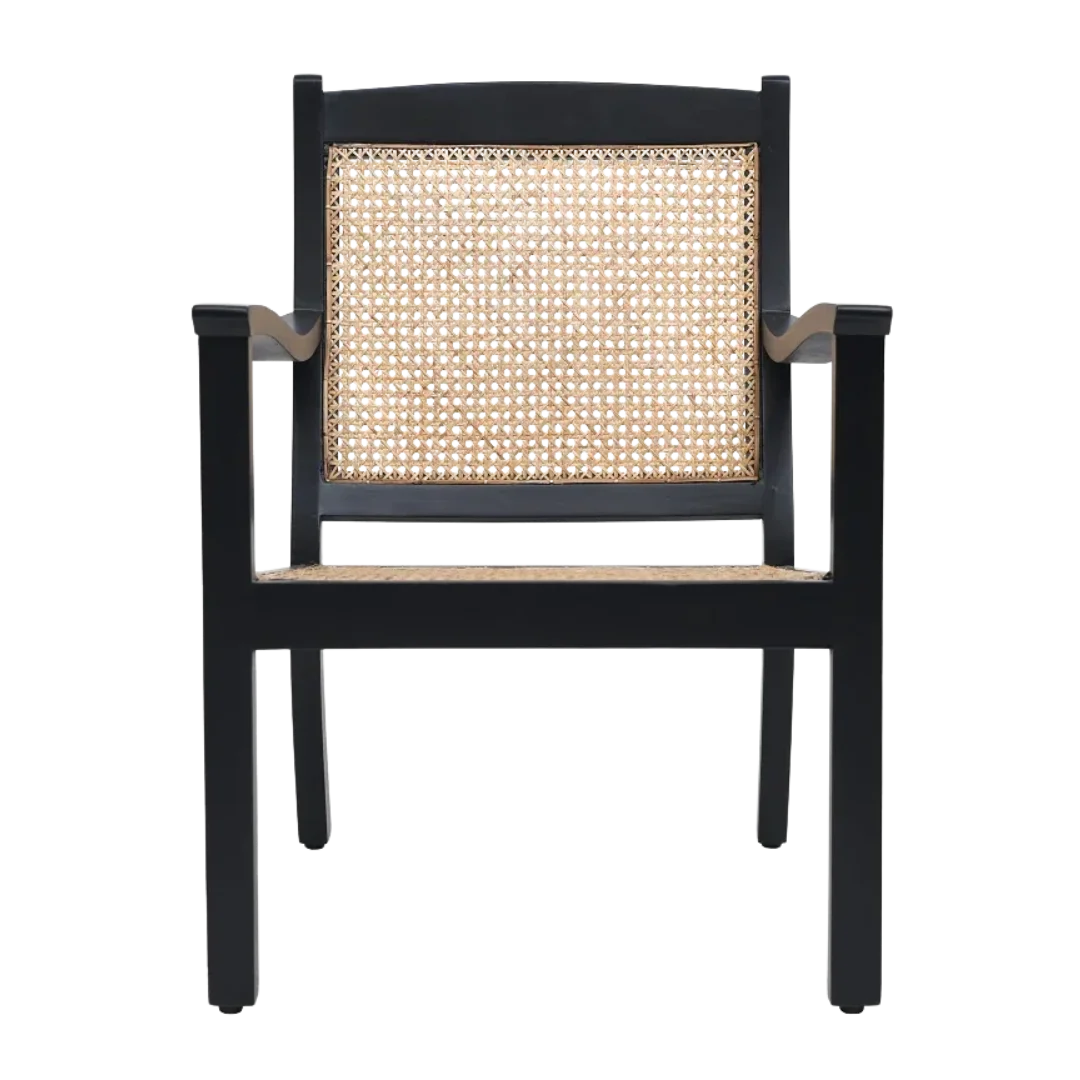 Front View of Terra Teak Wood Cane Chair (Black)