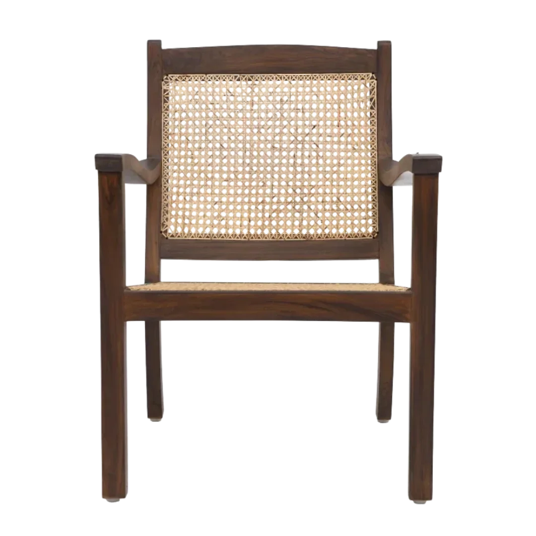 Front View of Terra Teak Wood Cane Chair (Brown)