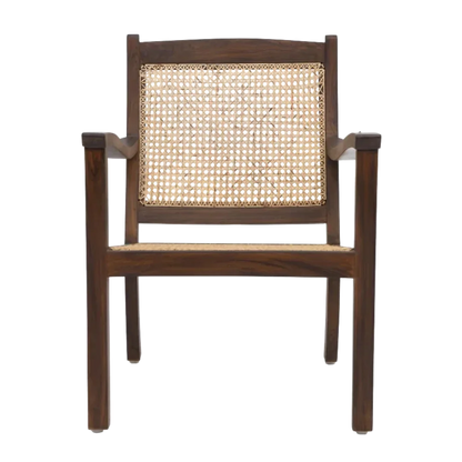 Front View of Terra Teak Wood Cane Chair (Brown)