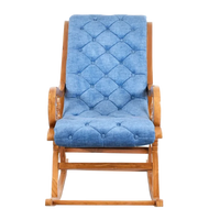 Front View of Touffy Fabric Upholstered Teak Wood Rocking Chair (Teak Blue)