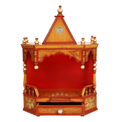Anugrah Wall Mount Pooja Mandir without Door (Teak Gold)