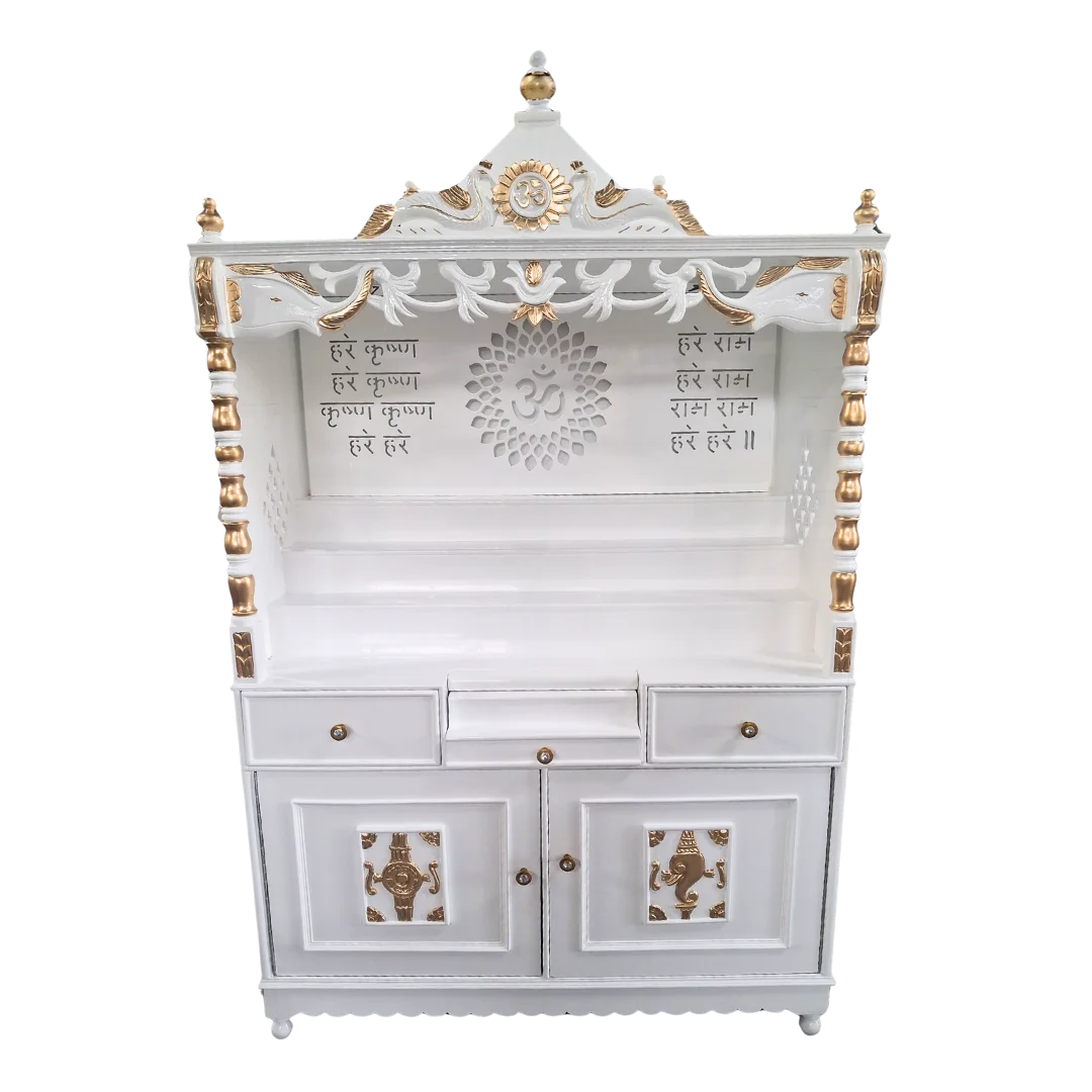 Bhaktisthal Teak Wood Mandap (White) front view