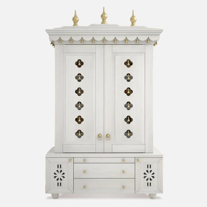 Front view   of Vrittika Teak Wood Pooja Mandap with Door (White) 