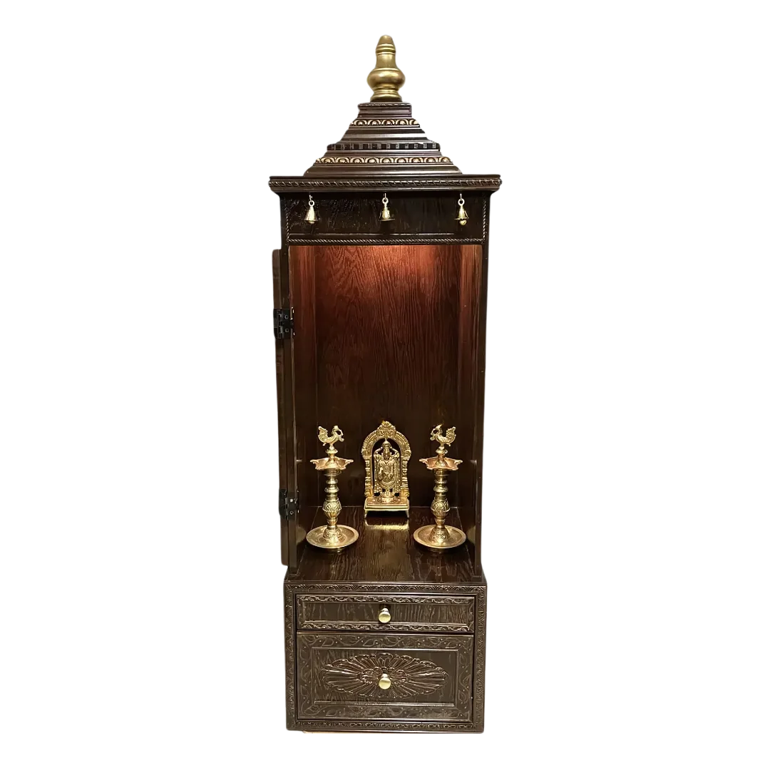 GaneshVeda Teak Wood Mandap (Brown) Open door Front view