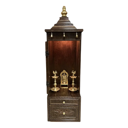 GaneshVeda Teak Wood Mandap (Brown) Open door Front view