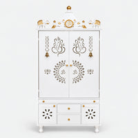 Ganeshkosh Teak Wood Pooja Mandir With Doors (White) Front View