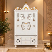 Ganeshkosh Teak Wood Pooja Mandir With Doors (White) Lifestyle Image
