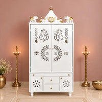 Ganeshkosh Teak Wood Pooja Mandir With Doors (White) Lifestyle View