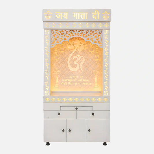 Ganvrit Wooden Corian Mandir (White)front view 