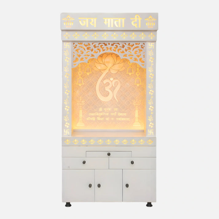Ganvrit Wooden Corian Mandir- White