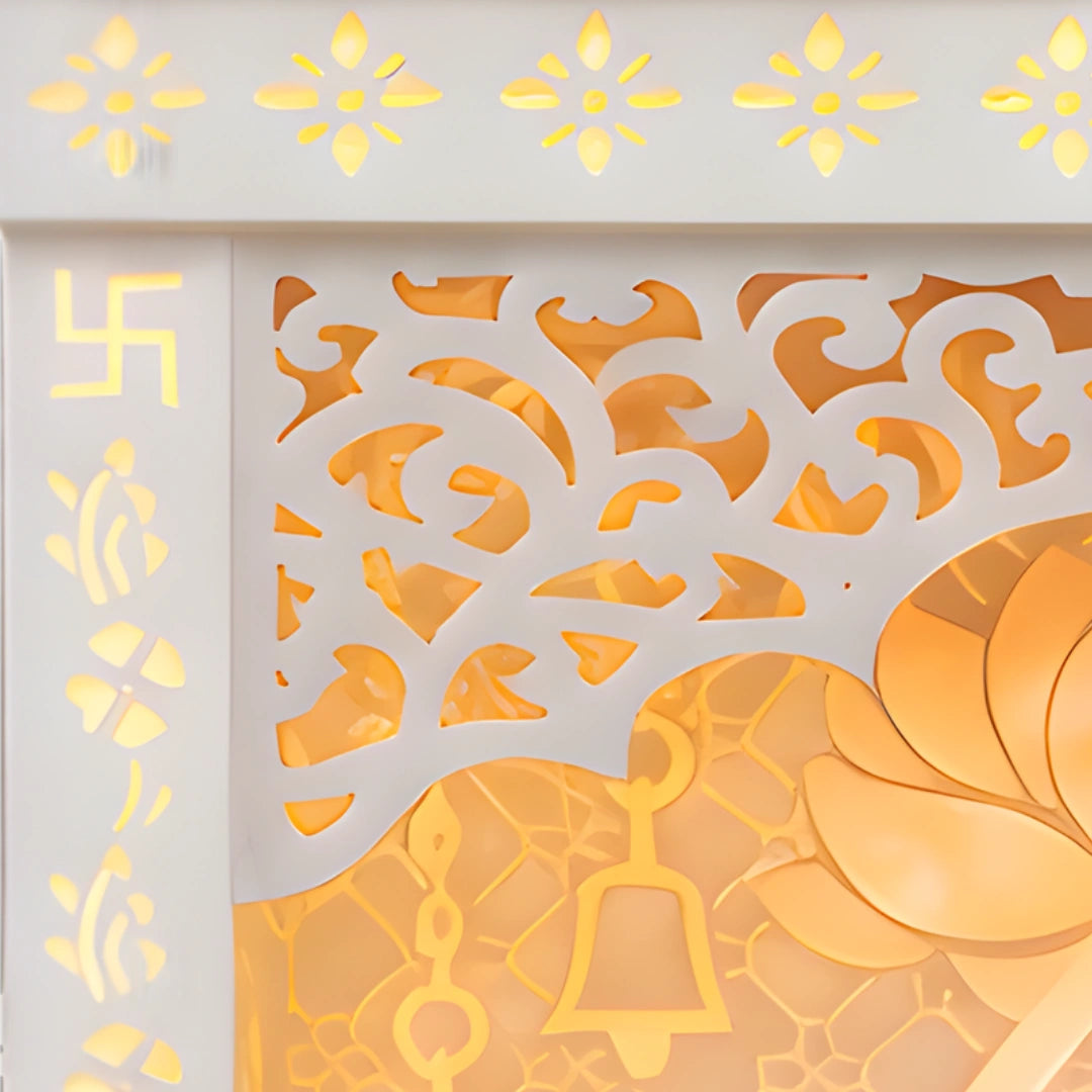 Ganvrit Wooden Corian Mandir (White) zoom view
