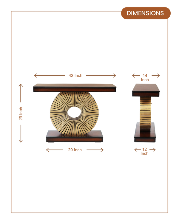 Goldark Solid Wood Console Table (Brown Gold) dimensions