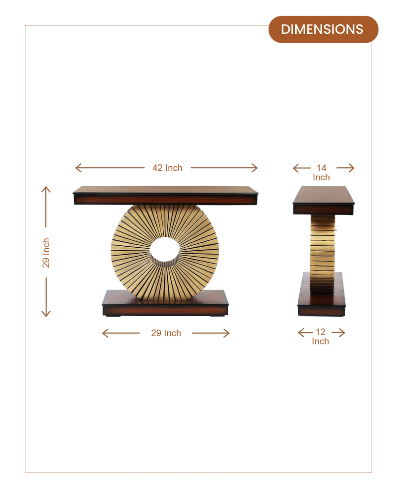 Goldark Solid Wood Console Table (Brown Gold) dimensions