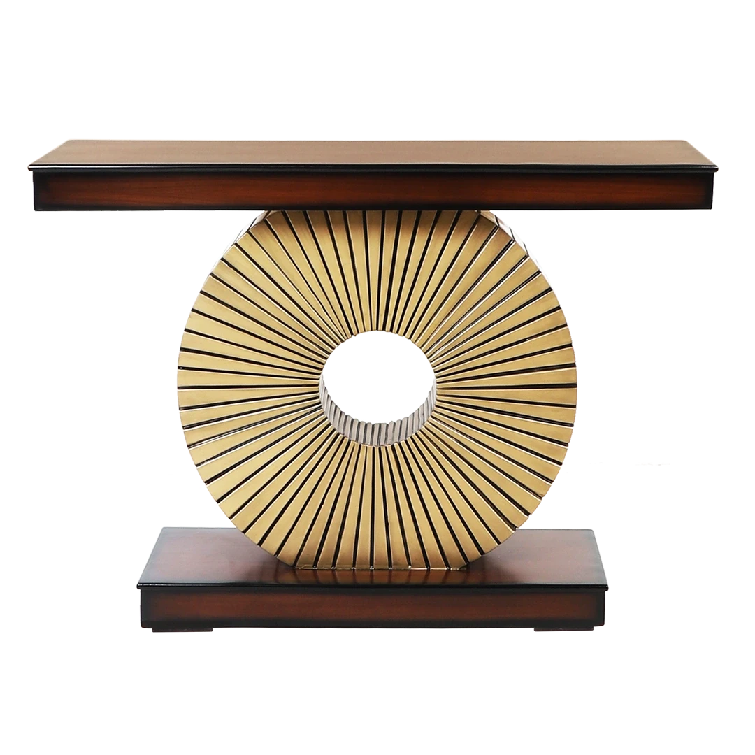 Goldark Solid Wood Console Table in Brown Gold color front view
