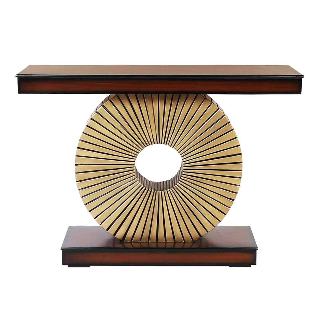 Goldark Solid Wood Console Table in Brown Gold color back view