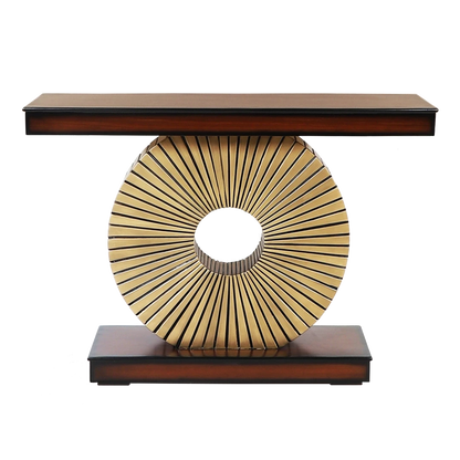 Goldark Solid Wood Console Table in Brown Gold color back view