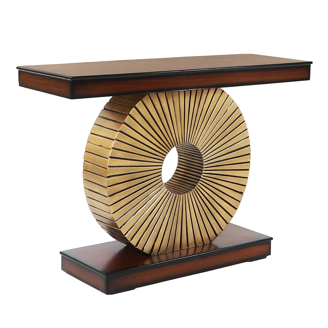 Goldark Solid Wood Console Table in Brown Gold color 45° side view