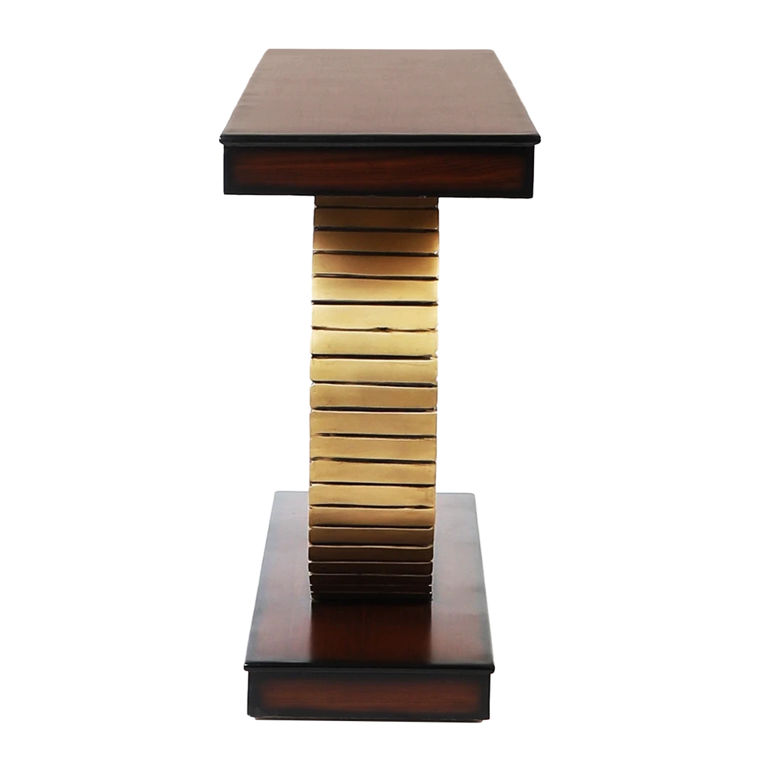 Goldark Solid Wood Console Table in Brown Gold color side view