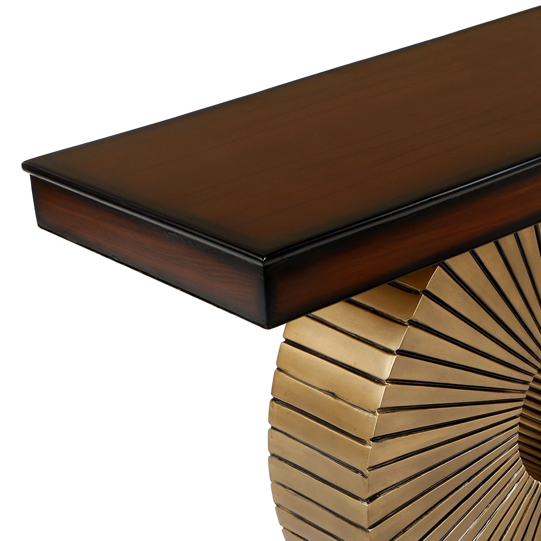 Goldark Solid Wood Console Table in Brown Gold color zoom view