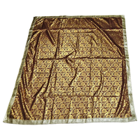 Golden Floral Design Brown Pooja Aasan with Silver Border top view