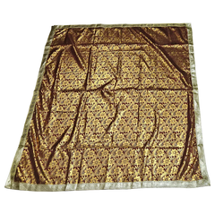 Golden Floral Design Brown Pooja Aasan with Silver Border