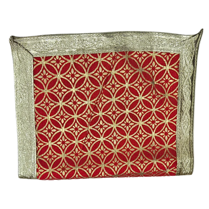 Golden Floral Design Red Velvet Pooja Asan fold view