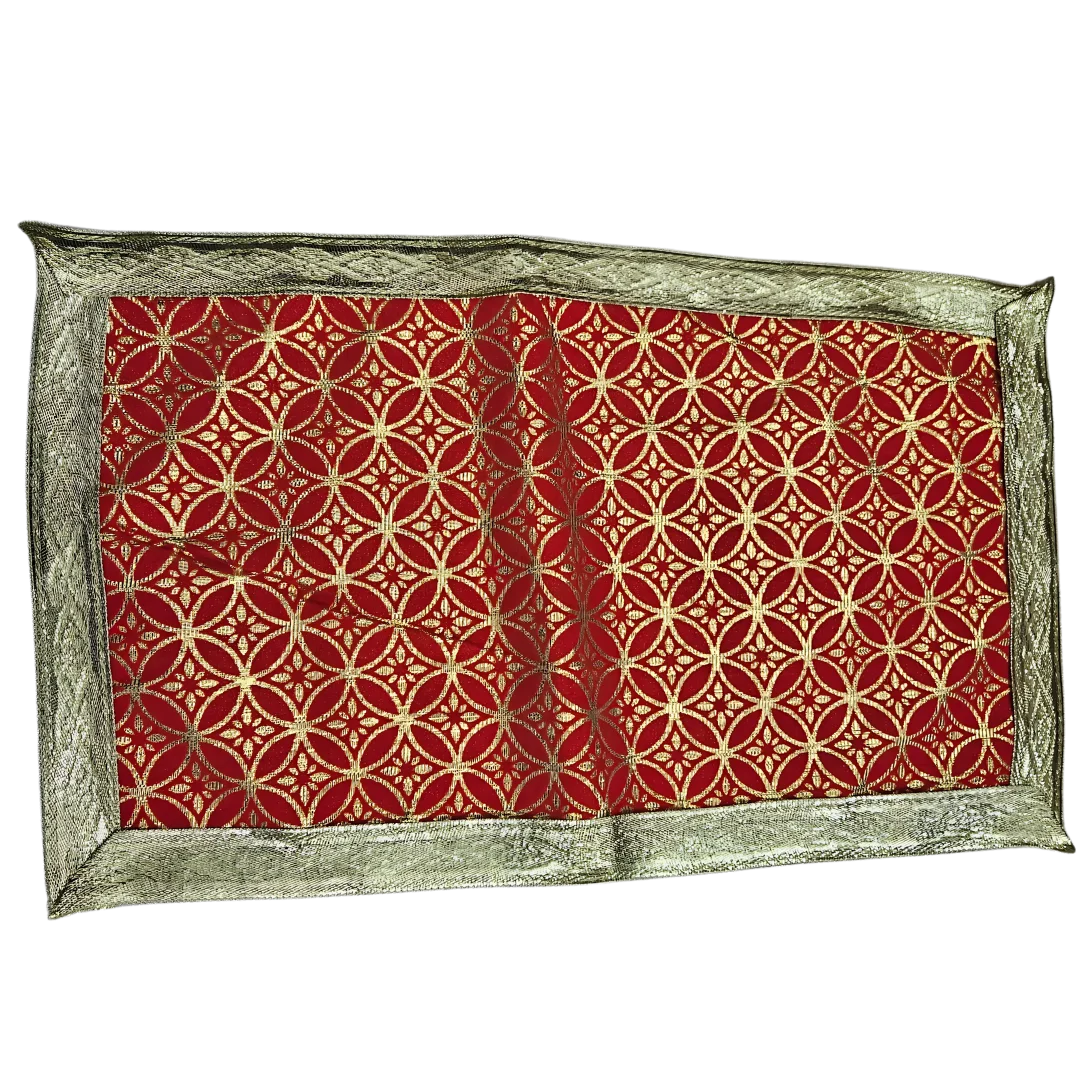 Golden Floral Design Red Velvet Pooja Asan