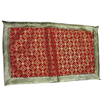 Golden Floral Design Red Velvet Pooja Asan top view