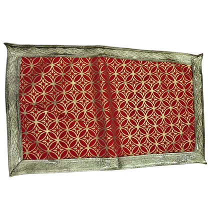 Golden Floral Design Red Velvet Pooja Asan top view