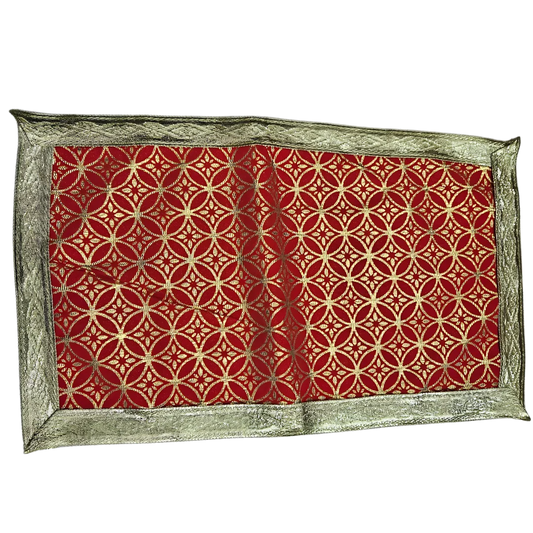 Golden Floral Design Red Velvet Pooja Asan top view