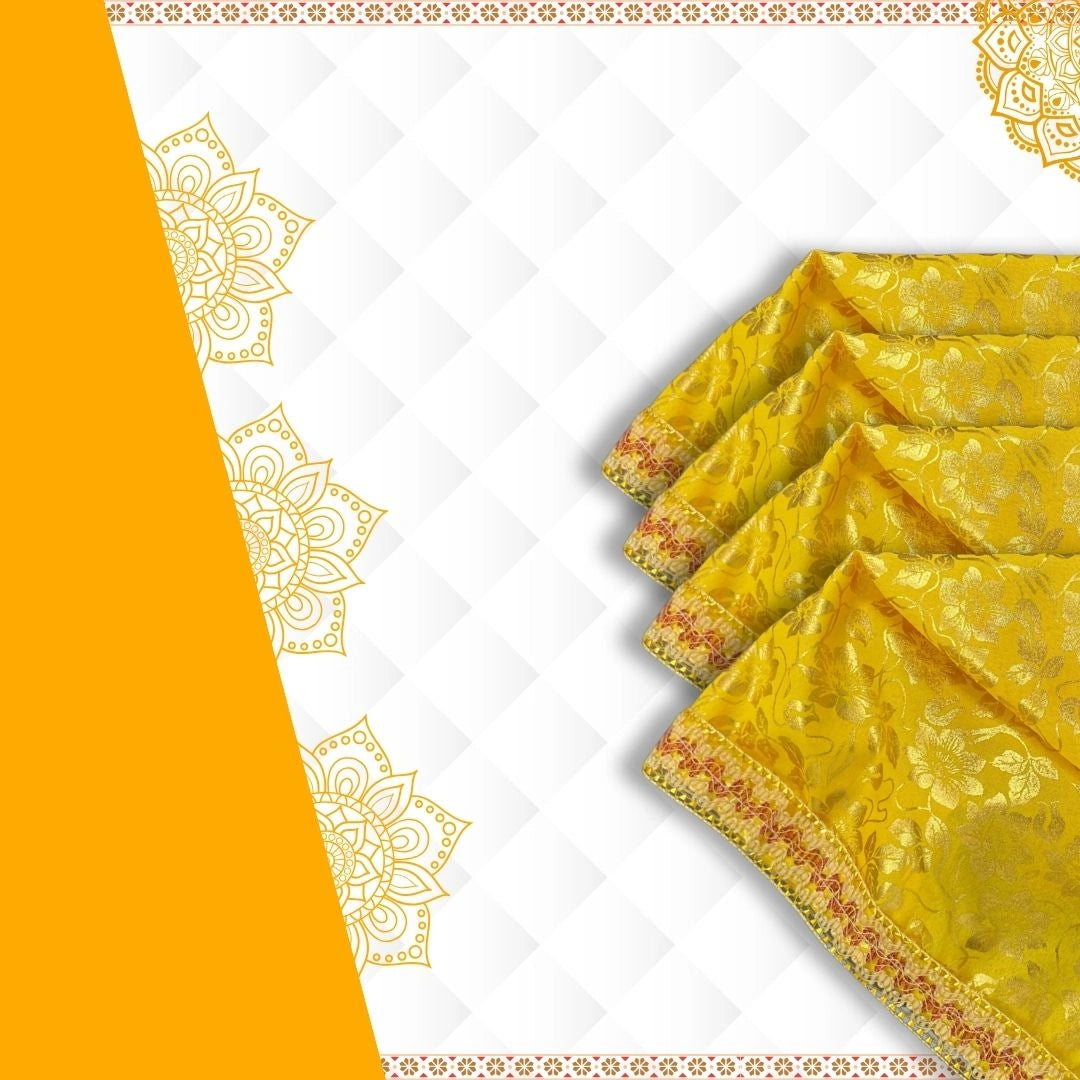  Golden Floral Pooja Aasan with Lace Border close view 