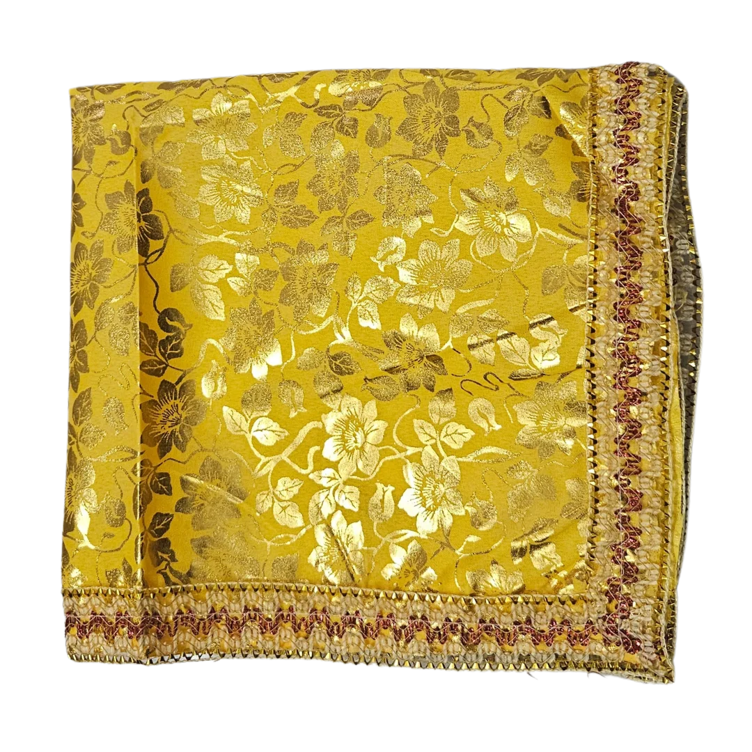Golden Floral Pooja Aasan with Lace Border fold view