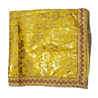 Golden Floral Pooja Aasan with Lace Border fold view