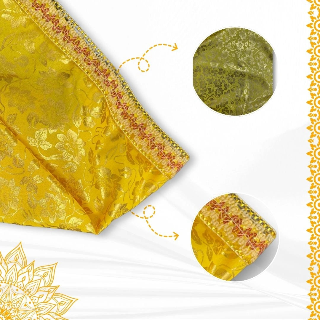  Golden Floral Pooja Aasan with Lace Border pattern view