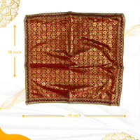 Golden Floral Print Red Satin Pooja Aasan dimensions image