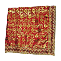 Golden Floral Print Red Satin Pooja Aasan fold view