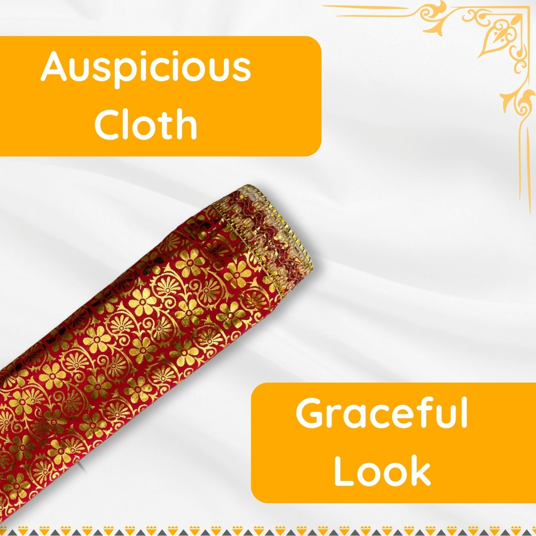 Golden Floral Print Red Satin Pooja Aasan specilation view
