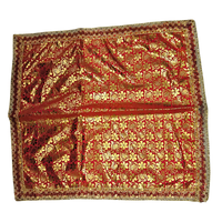 Golden Floral Print Red Satin Pooja Aasan top view