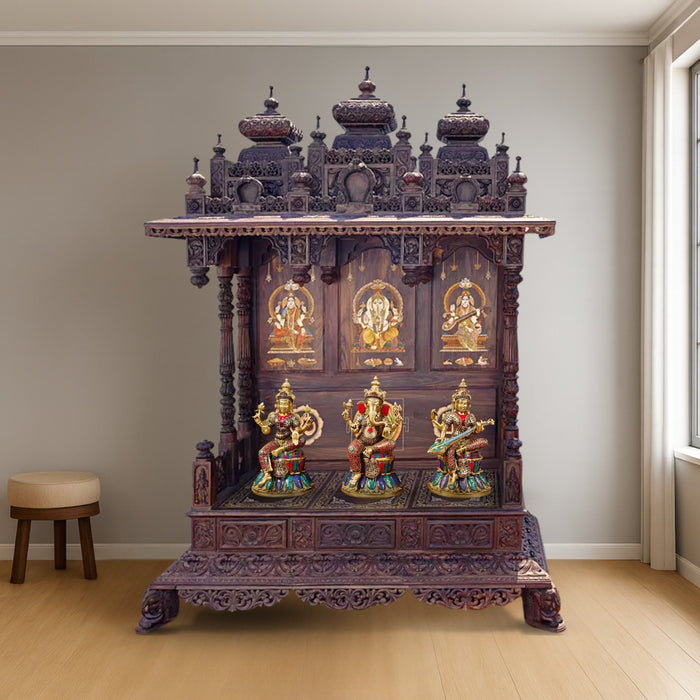 Wenge finish teak wood pooja mandir in a home