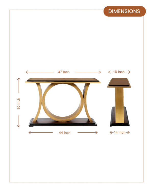 Hele Solid Wood Console Table (Black Gold) dimensions