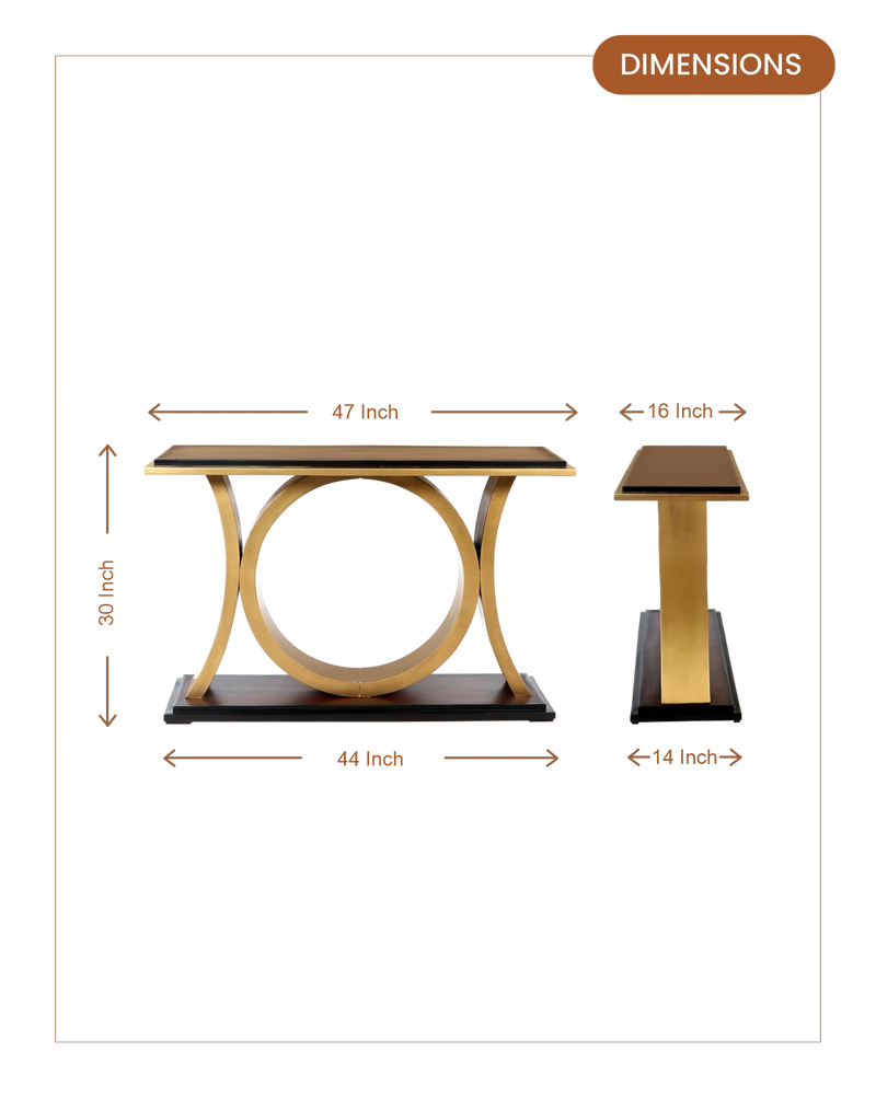 Hele Solid Wood Console Table (Black Gold) dimensions