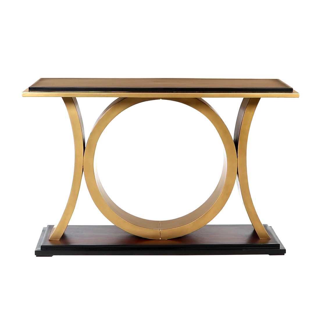 Hele Solid Wood Console Table in Brown Gold color back view