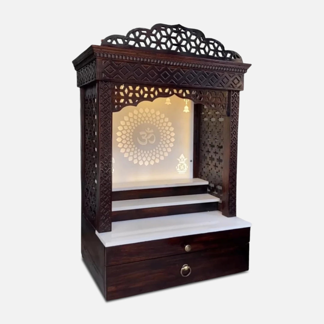   Hemratna Teak Wood Mandir (Brown) side angle