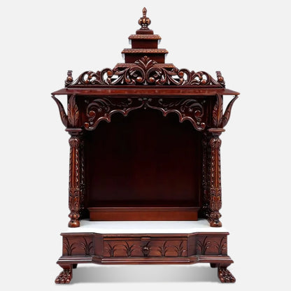 Hiranya Teak Wood Mandir (Brown) front view 
