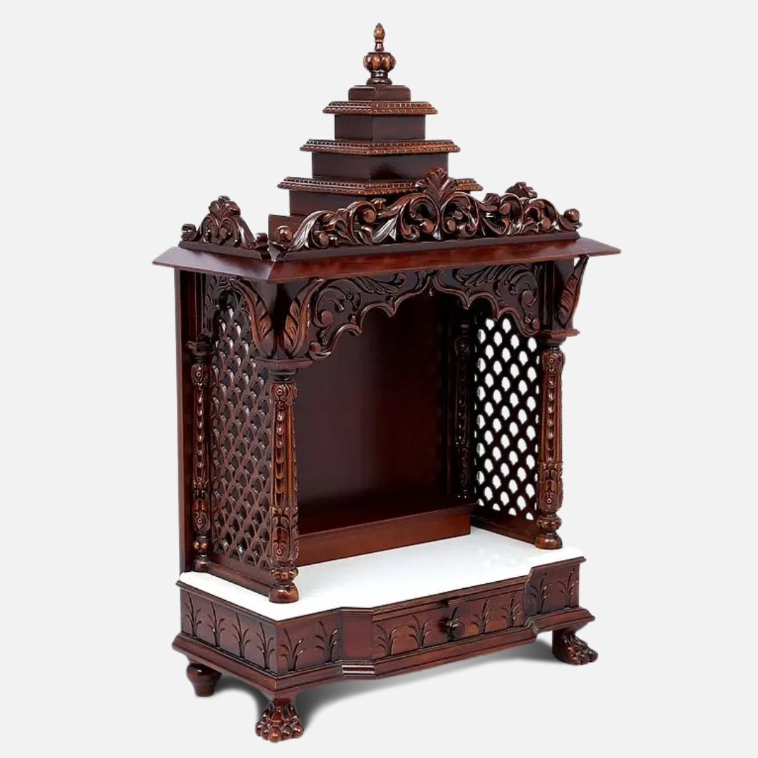 Hiranya Teak Wood Mandir (Brown) side angle 