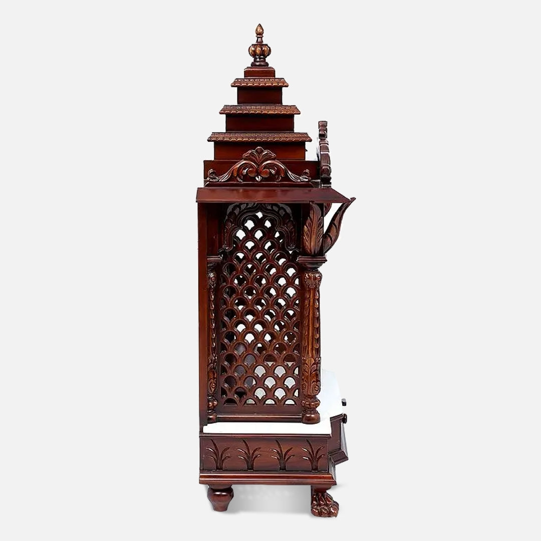 Hiranya Teak Wood Mandir (Brown) side view 